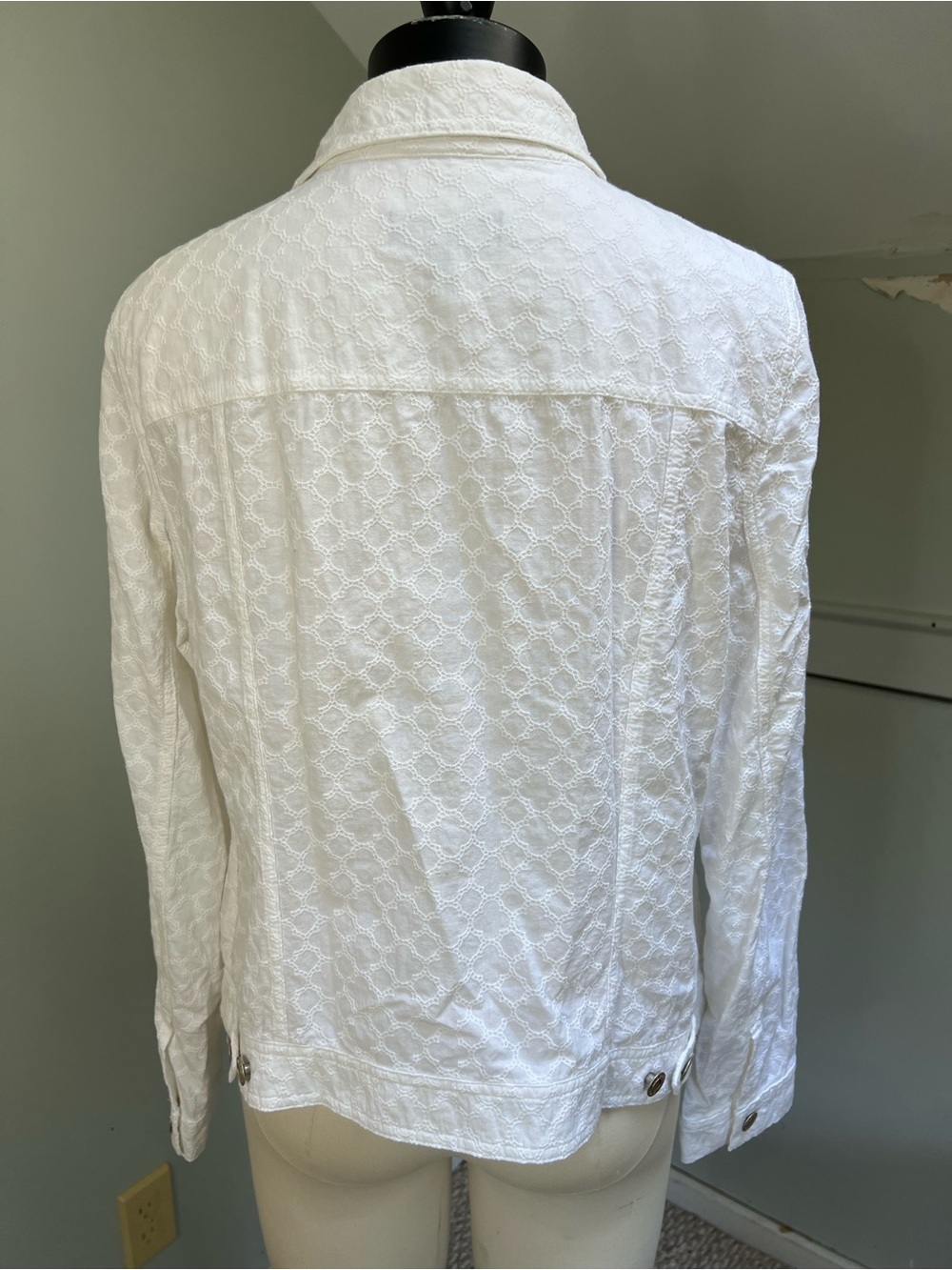 Talbots White Textured Button-Front Jean Jacket - Picture 3 of 8
